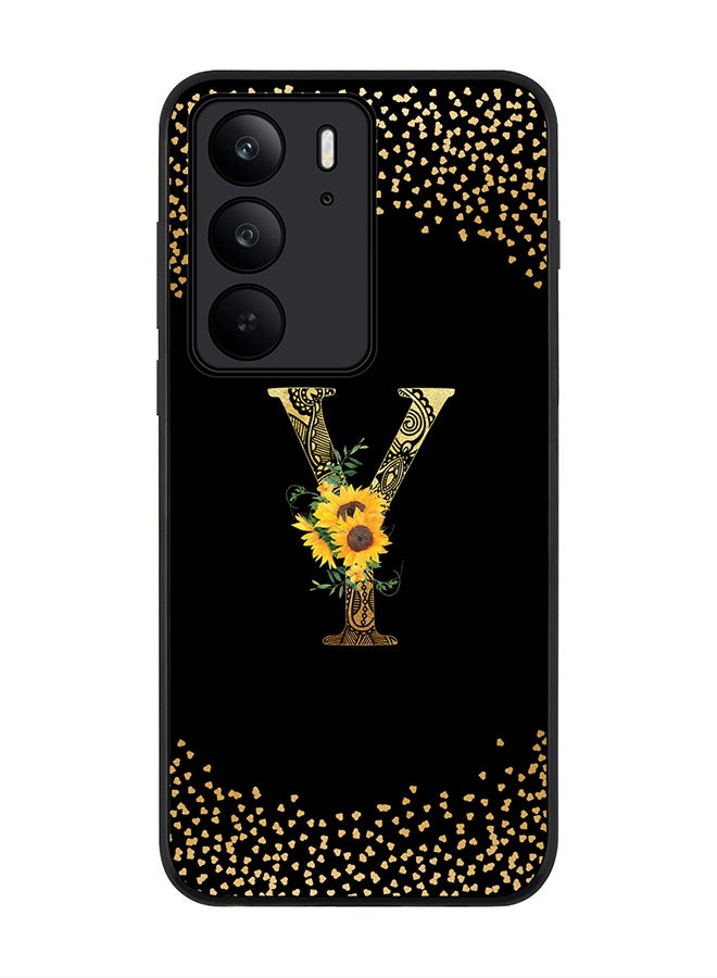 For Realme C75x / C75 4G Case,Slim fit Camera Protection, Shockproof Thin Phone cover  - Custom Floral Monogram - Y ( Black )